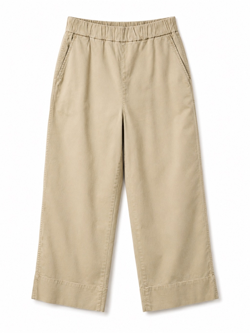 Faherty Everyday Pull On Wide Leg Crop Pants Organic Cotton Small Sand Khaki Tan